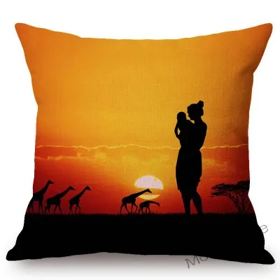 T205-5 Sunrise Sunset в Африке сцена диван бросок наволочка Красивые Животные Жираф Африканская женщина на солнце установка художественная Подушка Чехол - Цвет: T205-5