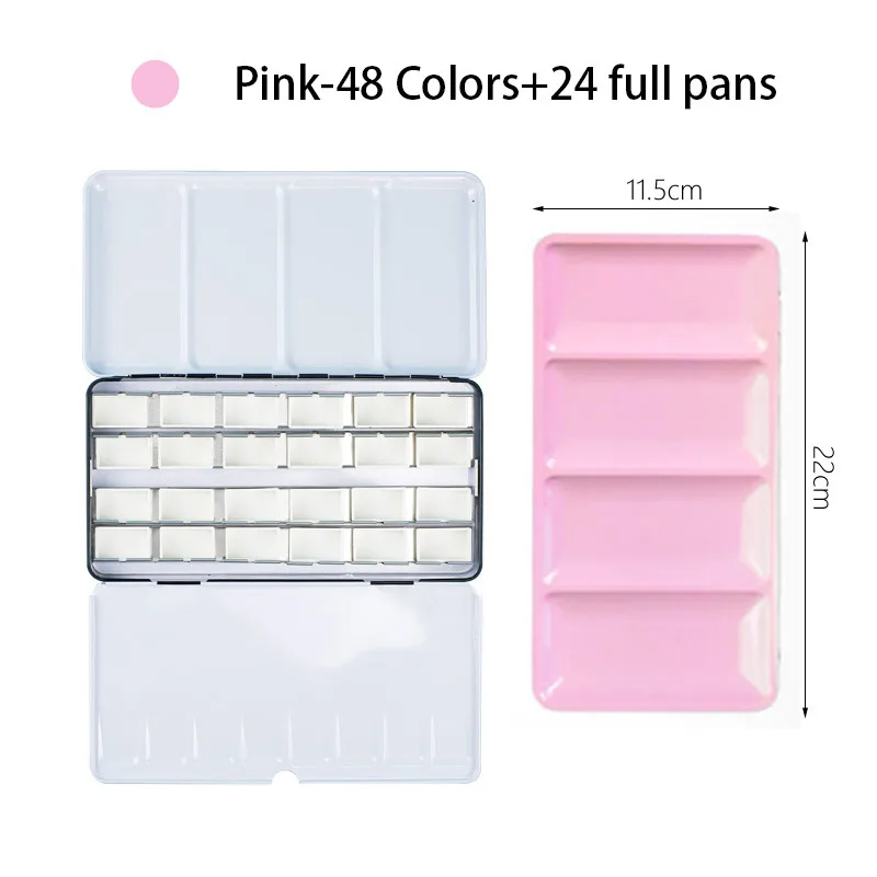 Empty Watercolor Paint Palette Tin Storage Box Color Mixing Iron Paint Tray  with Half/Full Pans For Painting Art Supplies