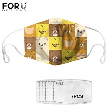 

FORUDESIGNS Face Masks Cute Kawaii Animals Pattern Printed Ant Dust Haze Washable Mouth Cover Mask with PM 2.5 Filters Tapabocas