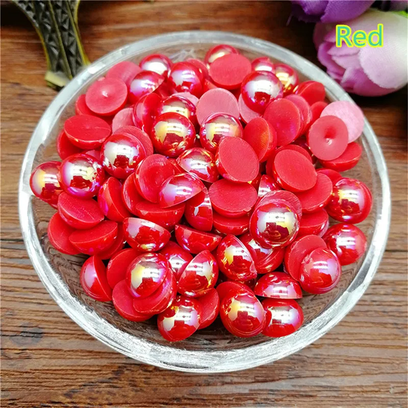 Red 4/6/8 мм красного цвета со средним круглая жемчужная бусина с плоской задней стороной для рукоделия "сделай сам" - Цвет: Red
