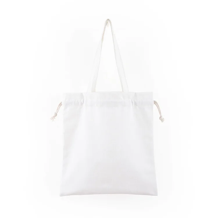 new blank portable drawstring canvas bag hot shoulder bag cotton cloth boutique tote bag large capacity shopping bag