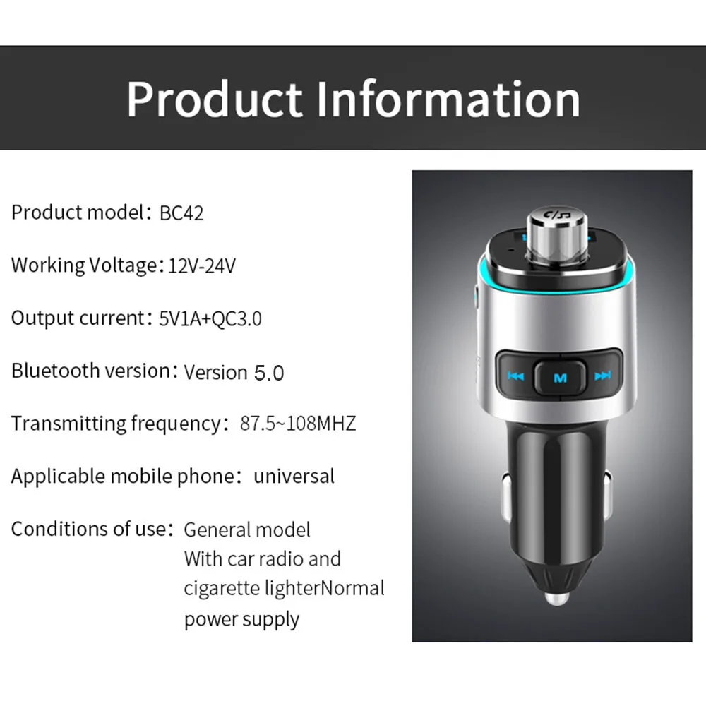 Автомобильный аудио MP3-плееры BC42 Авто Bluetooth fm-передатчик QC3.0 Быстрый двойной USB зарядное устройство аудио Handsfree автомобильный комплект