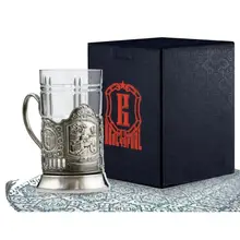 Набор для чая "Танк Т-34" никелированный с чернью