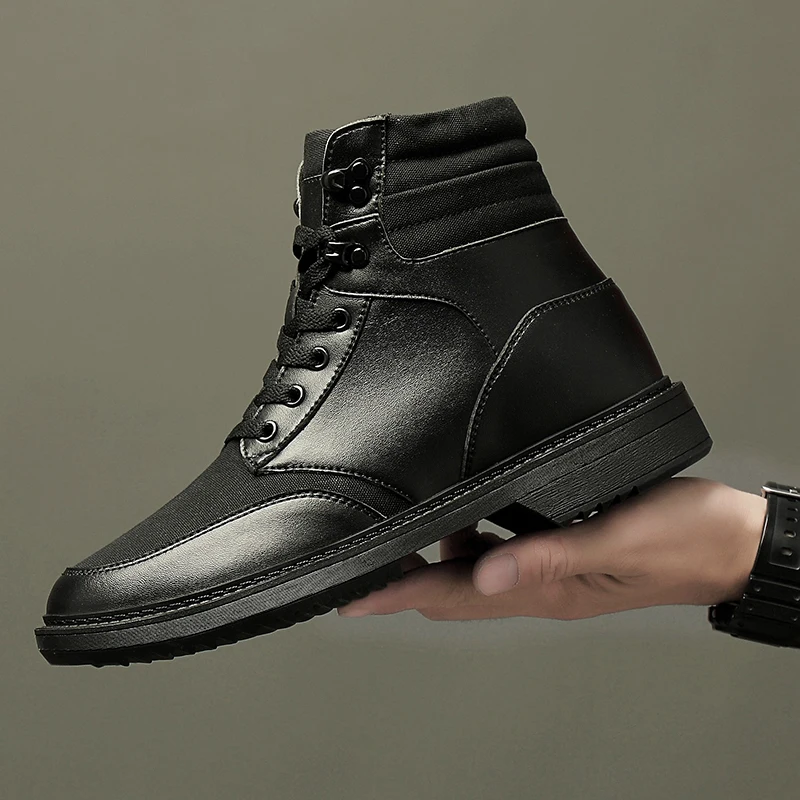 Популярная модель года; повседневные мужские ботинки; дизайнерская зимняя мужская обувь; уличные ботинки на меху цвета хаки для мужчин; брендовые Модные мужские кожаные ботинки