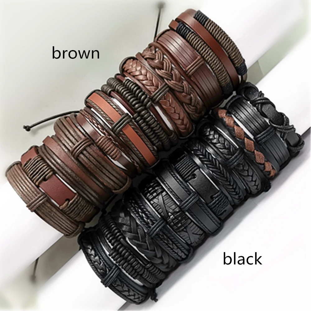 Черные браслеты 10 шт./компл. коричневые мужские модные веревочные из натуральной