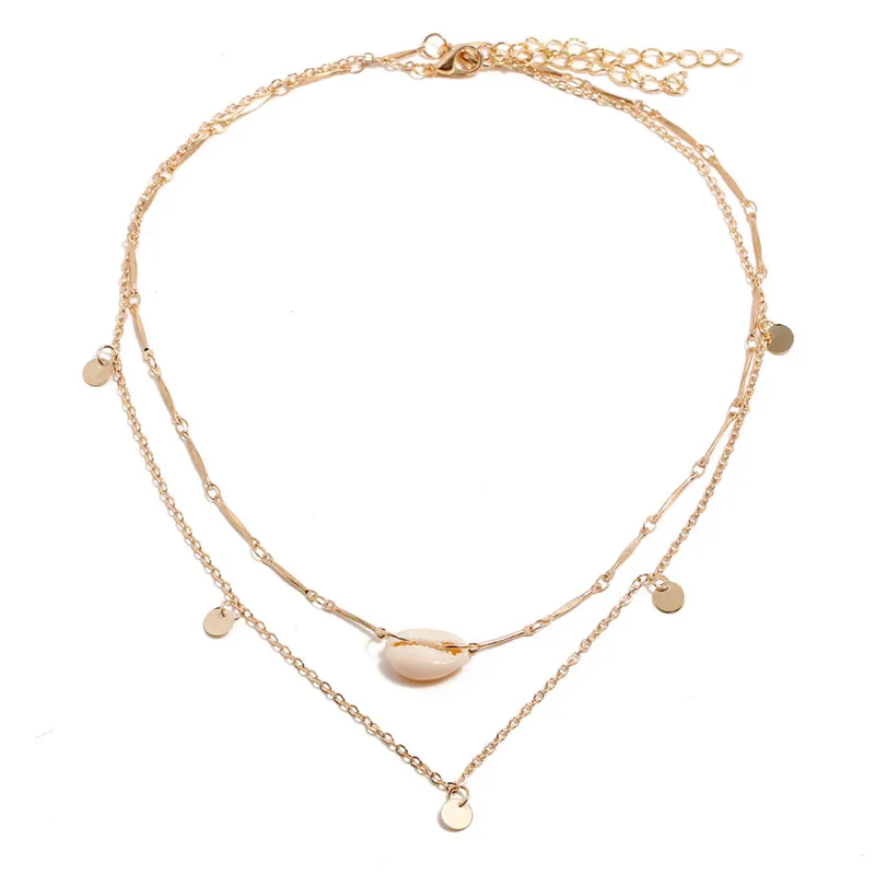 Boho Gold Sequin Shell Dainty Necklace For Women Choker Thin Chain Layered Necklaces Collares Fashion Chocker Jewelry Bohemian - Окраска металла: gold