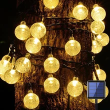 Guirlande solaire en forme de boule de cristal, imperméable conforme à la norme IP65, luminaire décoratif d'extérieur, idéal pour un jardin, une clôture de noël ou un arbre