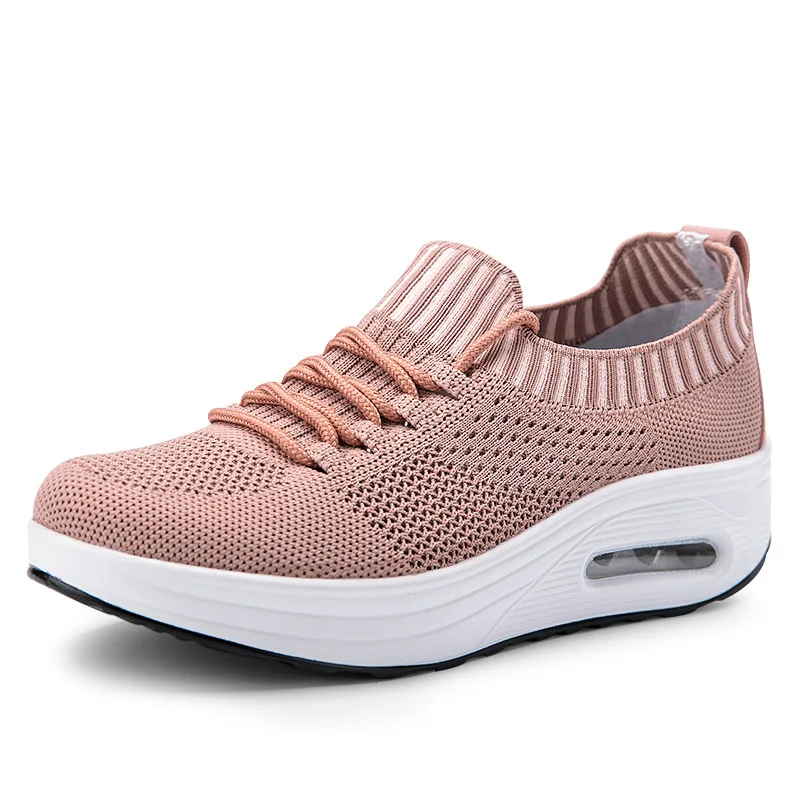 Женские кроссовки для бега, амортизирующие кроссовки, дышащие, легкие, без шнуровки, с воздушной подушкой, спортивная обувь - Цвет: Розовый