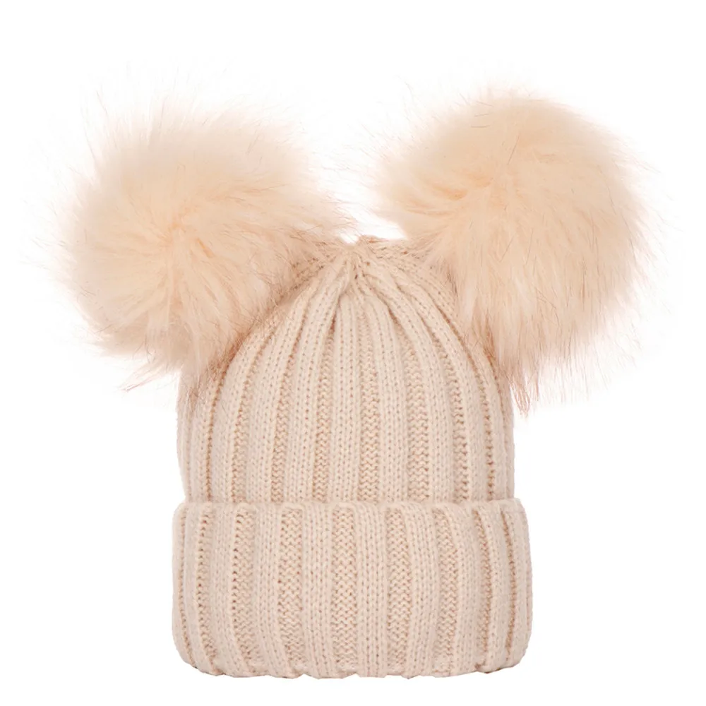 Зимние шапочки с помпоном для маленьких мальчиков и девочек, однотонная вязаная шапка, вязаная шапочка с помпоном, теплая шапка, головной убор, C1217 - Цвет: BG