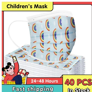 

Fast Shipping 40pcs Children's mask Disposable Face Mask 3Ply Ear Loop Mask For Face Cotton Mascarillas Desechables De Colores