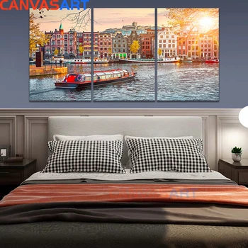 

Amsterdam Sunrise Netherland Landscape Building Canvas Painting Posters and Prints Scandinavian Wall Art Picture for Living Room