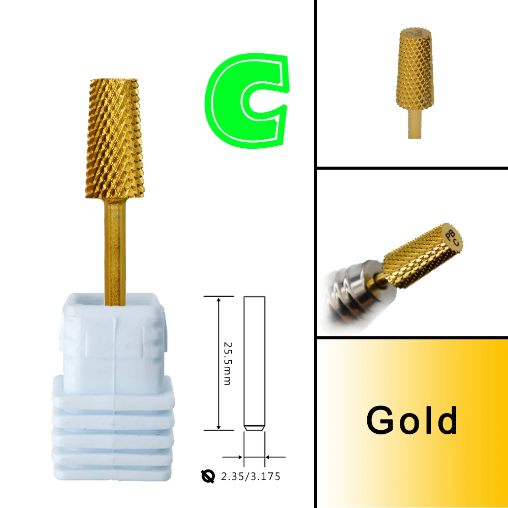 RolinStar 6.6 Large Trapezium Tapered Barrel Gold Silver Tungsten steel Carbide milling cutter nail drill bit manicure pedicure 3