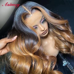 Asimey 32in Highlight 27 Colored Straight Lace Front Wig Human Hair Wigs 180% Density Brazilian Remy 13X4 Preplucked for Women