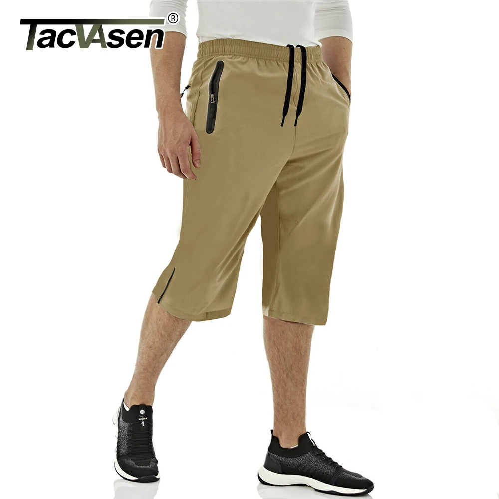 TACVASEN Mens 3/4 Capri Pants Quick Dry Workout Hiking Cargo Shorts with Zipper Pockets