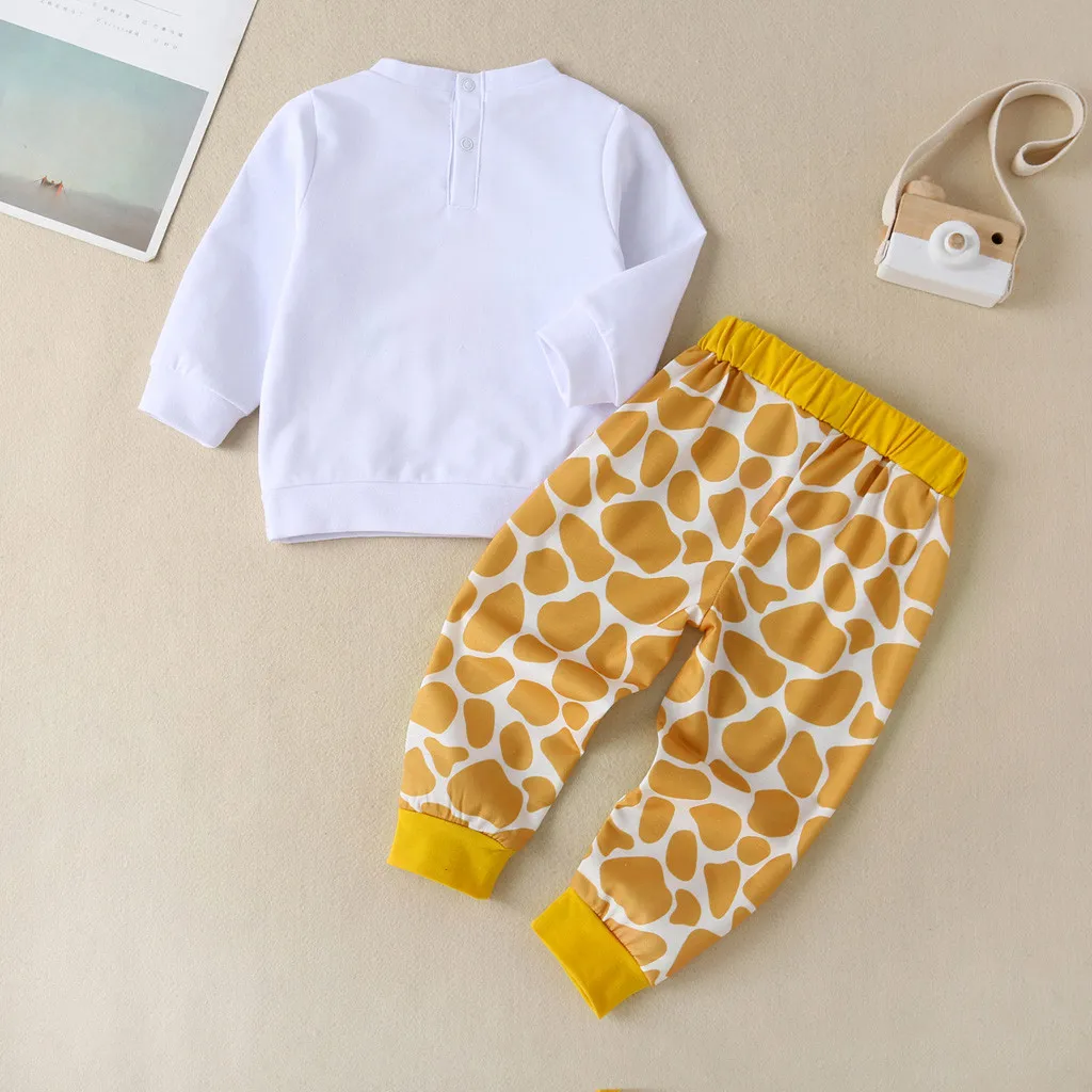 Топы с рисунком жирафа для новорожденных мальчиков и девочек+ штаны; Спортивный костюм; одежда для новорожденных; одежда для детей;# E30