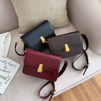 

Vintage Crocodile Pattern Crossbody Bags For Women Designer Lock Alligator Shoulder Bags Luxury Pu Leather Ladies Messenge Bag