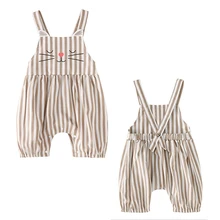 Унисекс в полоску для детей; комбинезоны для мальчиков девочек штаны с подтяжками детские свободные брюки с широкими штанинами с веревкой и мультяшным рисунком, для младенцев, для новорожденных, комбинезон, штаны для малышей