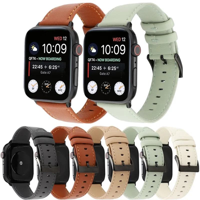Сменный Браслет из натуральной кожи для Apple Watch 4 5 ремешок телячьей 44 40 мм iWatch 3 2