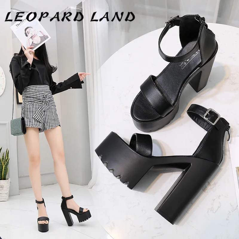 

LEOPARD LAND Female Summer 2019 14CM Thick With high-heeled Word With Sandals Simple Roman Sandals High Female ZYW-651-30