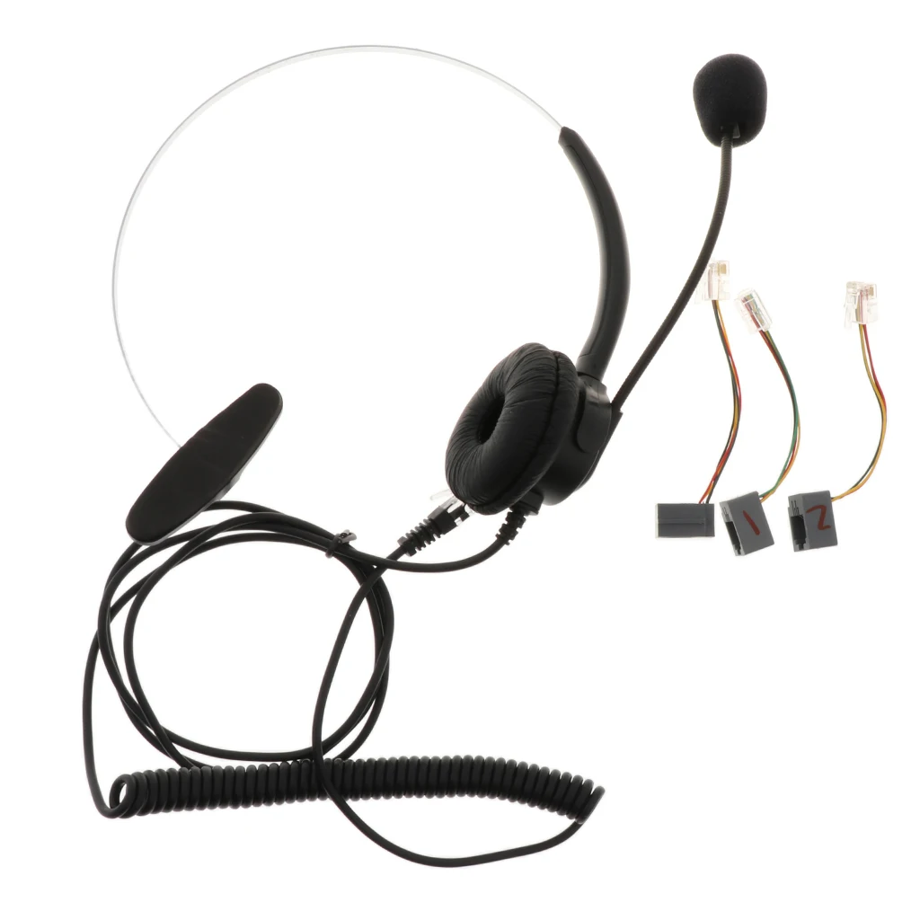 Call Center Monaural Office Phone Headset Coiled Cable RJ9 Plug for Avaya ROLM 