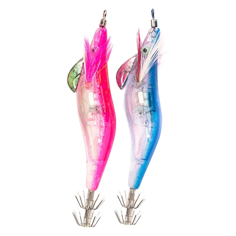 

2 Pcs Flashing LED Fishing Lure Flash Light 10Cm Minnow Luminous Squid Jig Shrimp Bait Night Fishing Lure , Blue & Rose Red