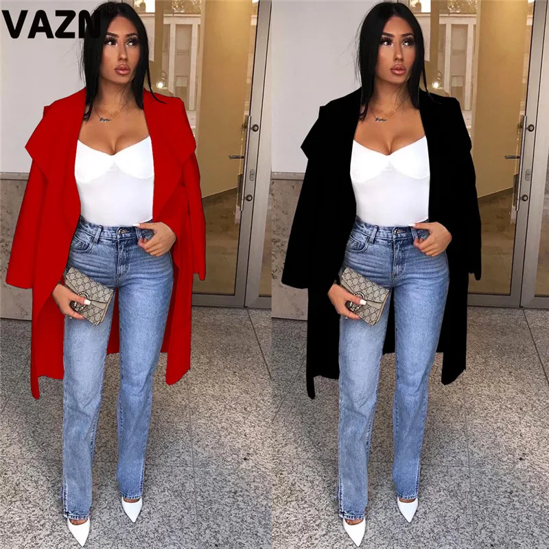 VAZN, зимняя, Неопрятная, для молодых леди, для заметок, сексуальная, повседневная, модная, однотонная, длинный рукав, для женщин, энергия, тонкая, открытая стежка, х-длинная верхняя одежда