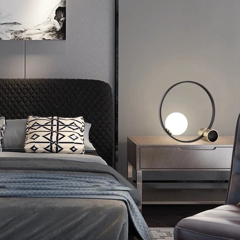 

Modern Nordic Golden Desk Top Led Lighting Ring Circle Round Bar Glass Shape Ball Table Lamp Ringbarglassshapeballlamp