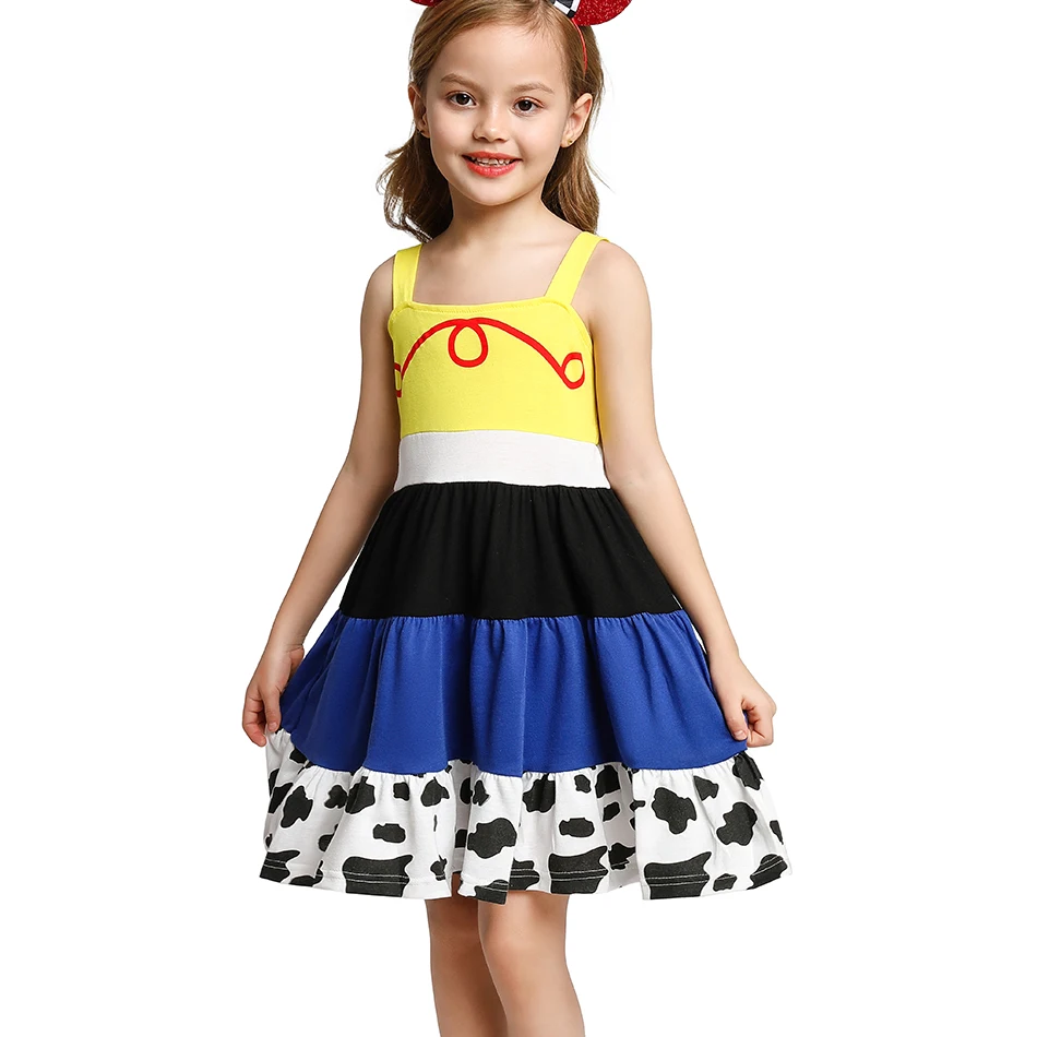 귀여운 소녀 공주 드레스, 벨 미니 미키 백설공주 생일 파티 의상, 민소매 코튼 필, 멋진 원피스, 2024