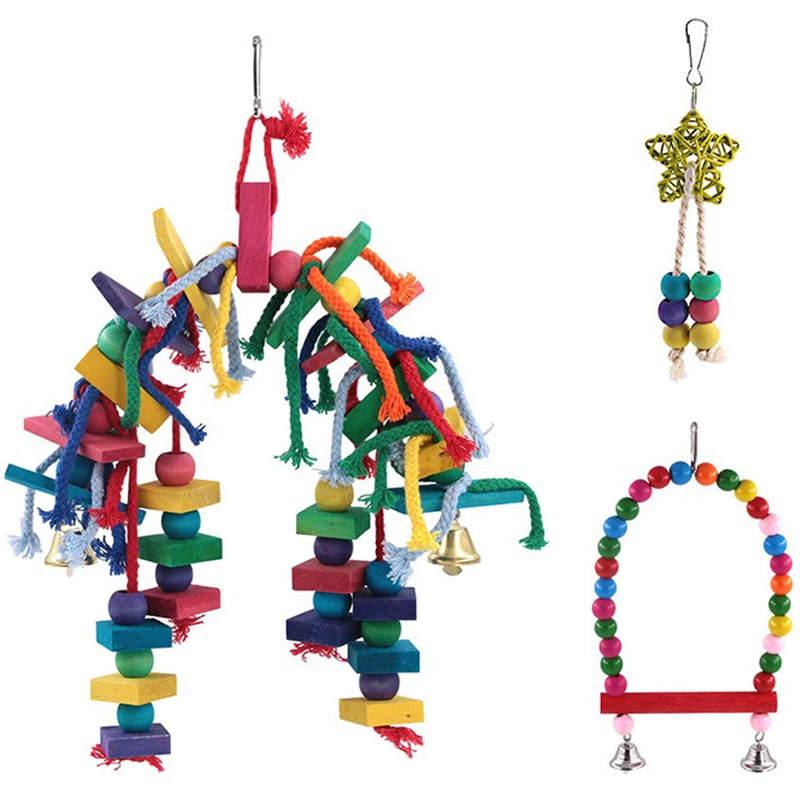 

Various Bird Parrot Toys, Bird Hanging Shredding Swing Chew Toys Bell Pet Bird Cage Hammock Toy for Parakeets, Cockatiels, Conur