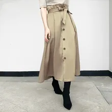 TVVOVVIN Spring Autumn High Quality Solid Patchwork Adjustable Waist Single Breasted Vintage Skirt Women Fashion Tide X802