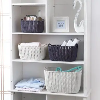 

Plastic Weaving Rattan Basket Multifunction Bathroom Shower Storage Basket NEW C