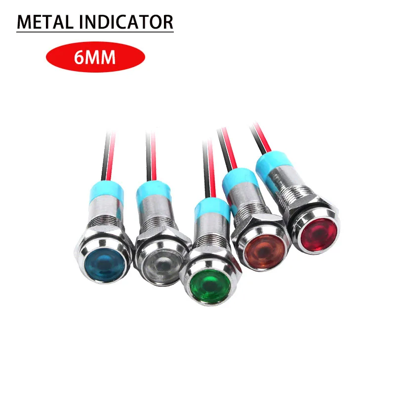 

Metal indicator 6mmLED highlight power signal light with wire 15cm equipment power light 3-6V 12-24V 110-220V red and blue