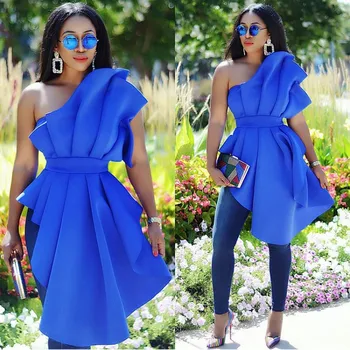 

Women Sexy Party Blouse Tops Shirt Backless Peplum Blue Ruffle Irregular Slim Model Club Wear Autumn Dating Night Ladies Bluas