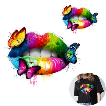 

Vinyl Colorful Lips Patches Iron On Transfers For Clothing Sticker Heat Transfer Applique for Clothes Thermo-stickers on Clothes