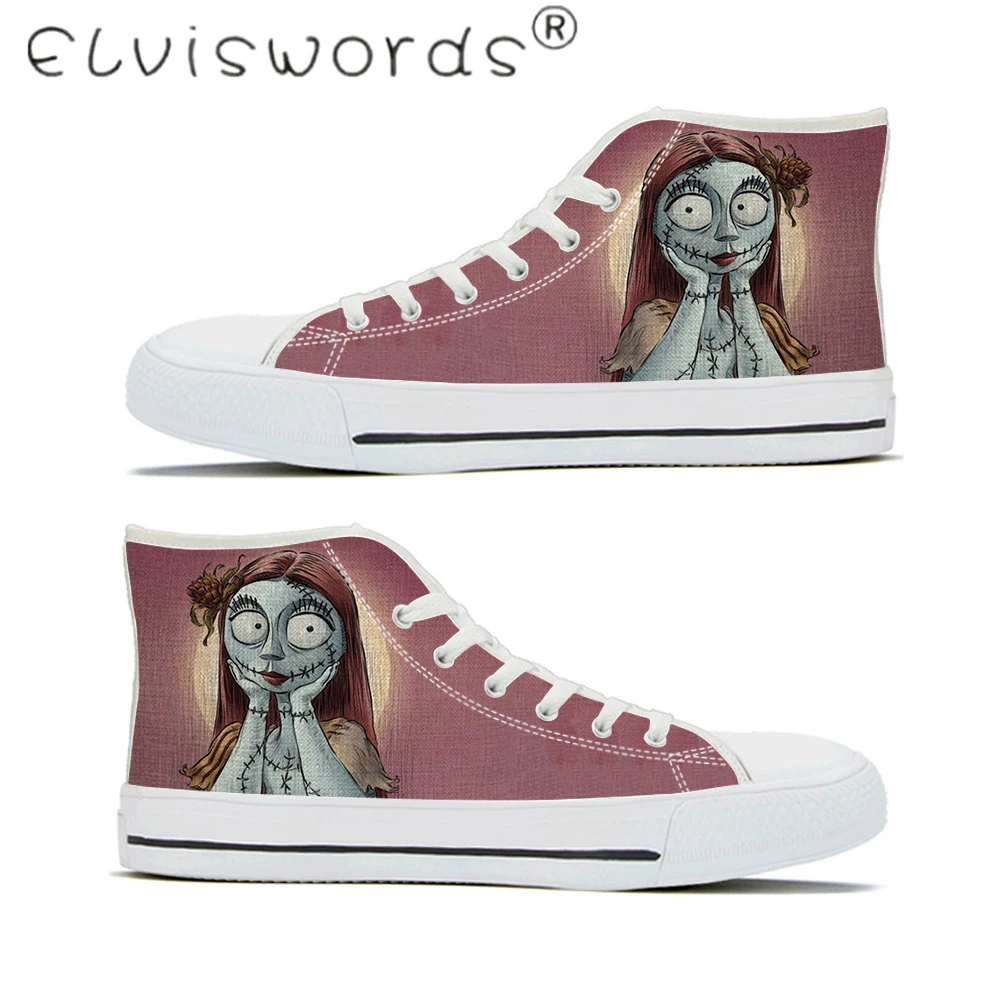 ELVISWORDS/Женская Вулканизированная обувь; Кошмар перед Рождеством; шеллингтон и Салли; дышащие парусиновые кроссовки с принтом - Цвет: HME1502Z40A