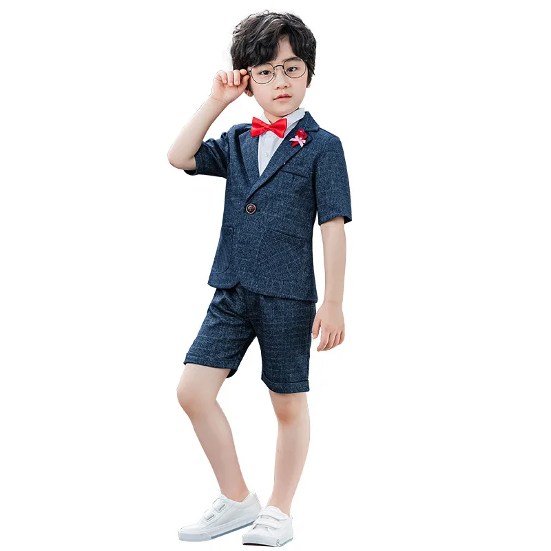 

Boys Summer Vest Shorts 2PCS Formal Clothing Set Kids Birthday Wedding Dress Skirt Photography Suit Gentleman Children Costumes