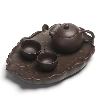 

Retro creative purple sand tea set a pot of two cups of kung fu tea set ceramic dry bubble cup pot purple sand teapot cup