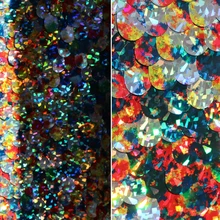 Красочные рыбья чешуя Блестящий Алмазный Блестящий Кружевной Тюль Ткань для свадебной одежды, распродажа