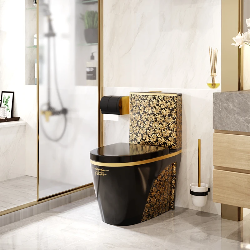 Luxury European Pure Gold Toilet Color Pumping Household Toilet Black