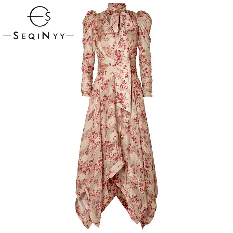 SEQINYY платье в богемном стиле; коллекция года; сезон весна-осень; новое модное дизайнерское длинное платье с длинными рукавами и цветочным принтом