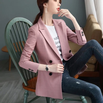 Pink Plaid Blazer Для женщин однобортный однотонный Блейзер Женский пальто трех до двенадцати лет Модные Пиджаки Верхняя одежда высокого качества, куртки, 5XL - Цвет: Pink Plaid Blazer