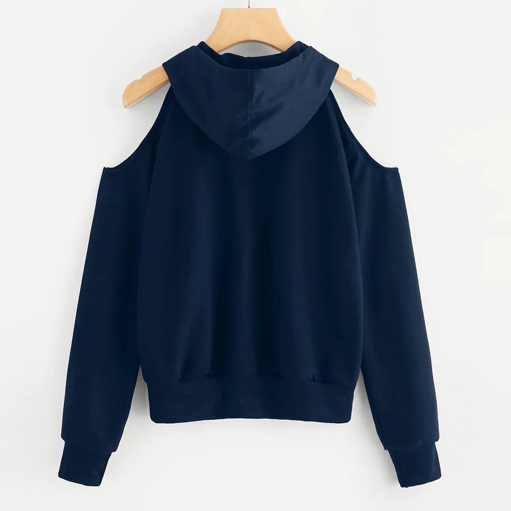 JAYCOSIN Fashion Women Casual Simple Loose Off Shoulder Hooded Sweatshirt Long Sleeve Comfortable Soft Pure Color Blouse