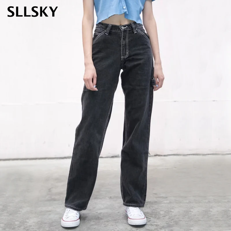black straight leg jean