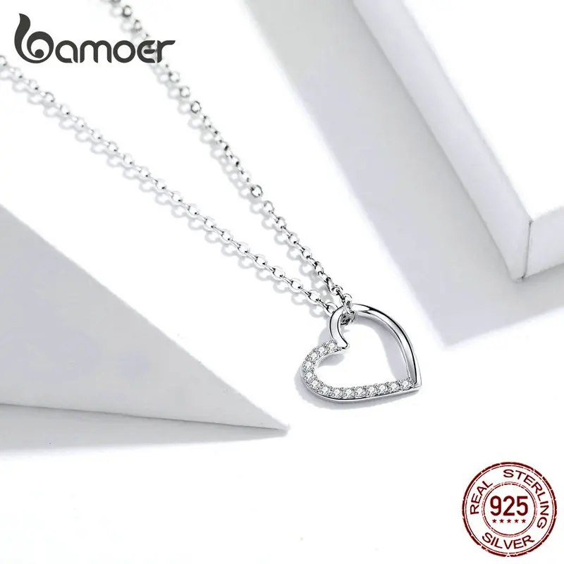 

Женское Ожерелье-цепочка bamoer из настоящего серебра 925 пробы с цепочкой в форме сердца, изящное ювелирное изделие, новый воротник SCN347