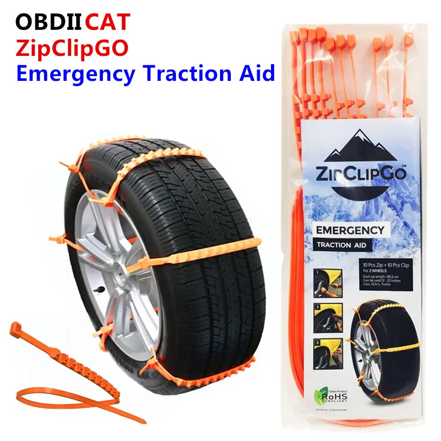 ZipClipGo Emergency Traction Aid Tire Snow Chains For Cars SUVs Trucks Anti Wheel Slip Chain Zip Clip Go