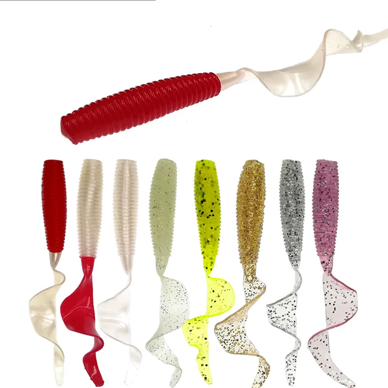10pcs/lot Curly Long Tail Fishing Lures Worms soft bait 85mm 5.7g Luminous bionic lure Artificial silicone Bait Carp Bass Tackle