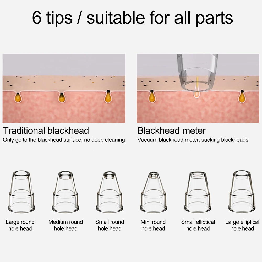 Электрический пылесос для удаления угрей, пористая кожа, инструменты для ухода за лицом, носом, акне, черная точка, прыщи, средство для удаления угрей с 6 головками
