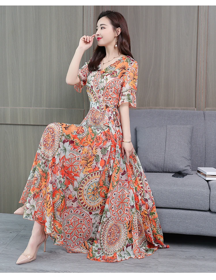 Летнее пляжное платье с коротким рукавом и принтом размера плюс для женщин Vestidos Femme Dresse