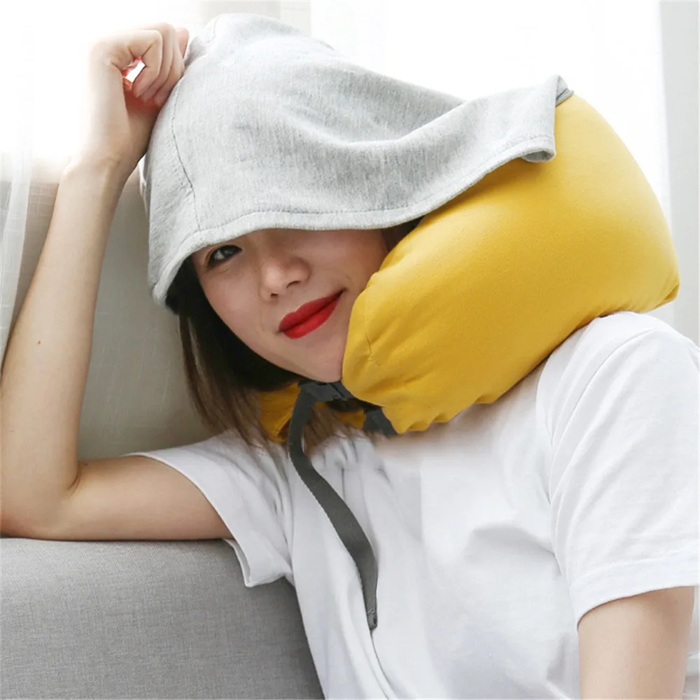 

Body Neck Pillow Solid Grey Nap Cotton Particle Pillow Soft Hooded U-pillow Textile Home Airplane Car Travel Pillow Accessories