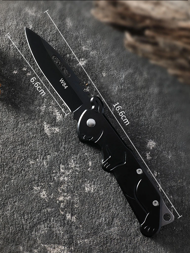 Black W84 Нож-карабин на открытом воздухе с коробкой посылки для выживания, складное лезвие для пари, мультиинструмент, фруктовая посылка, карманный нож для чистки, бритва, острый - Цвет: Black W84
